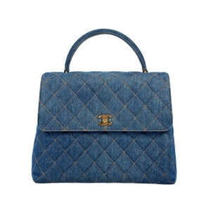Chanel Vintage Blue Denim Medium Classic Kelly Top Handle Flap Bag w 24K GPHW